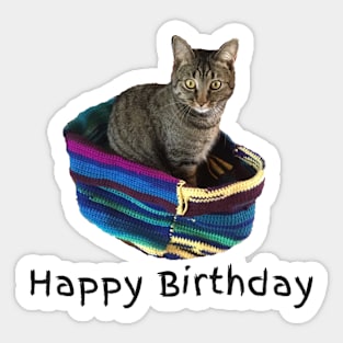 Happy Birthday Kitty in a Basket Sticker